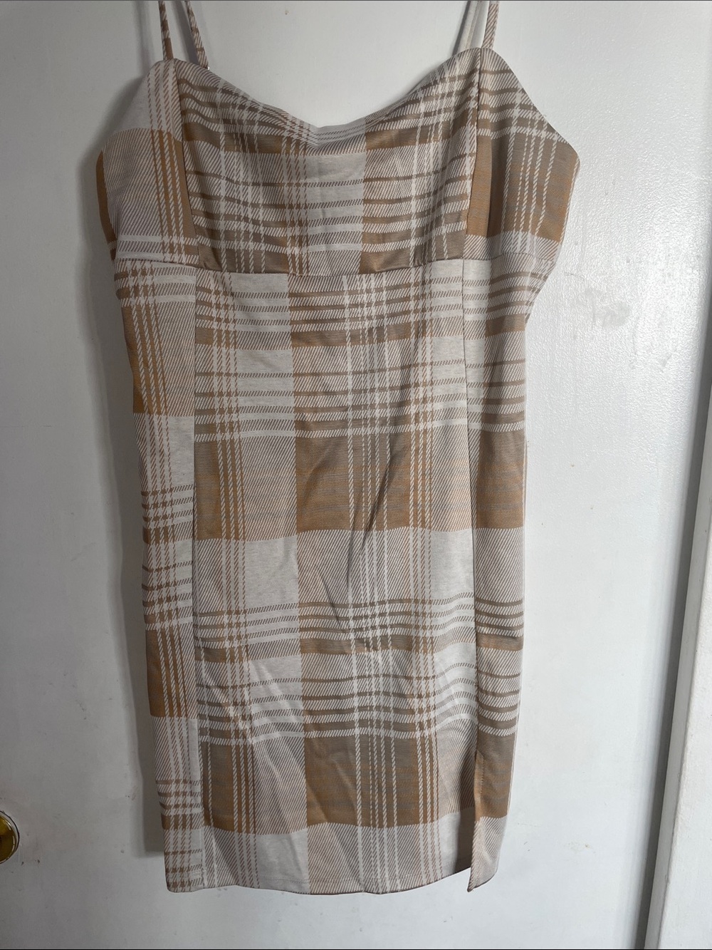Aeropostale Beige and White Plaid Slip Dress